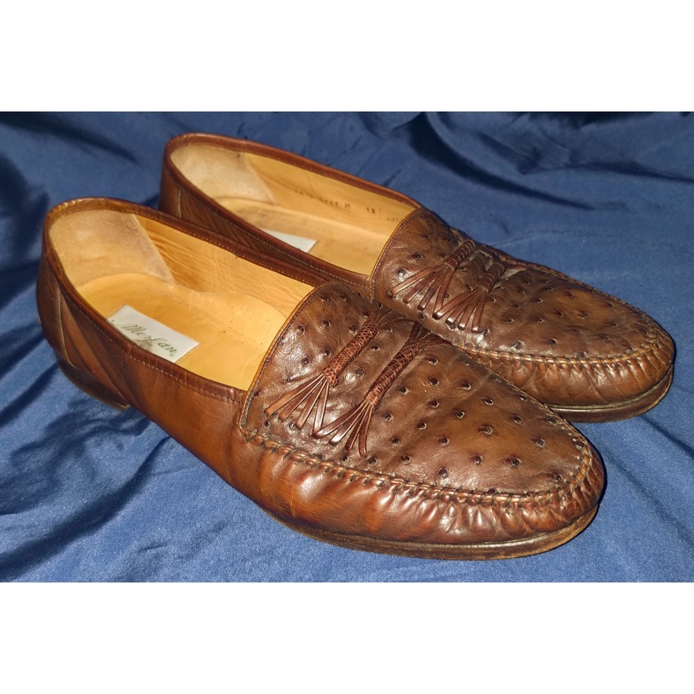 Vintage‎ Mezlan Genuine Tabac Ostrich Loafers Slip-On Shoes - Men's Size 13 D